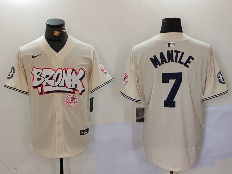 Men New York Yankees #7 Mantle Cream joint name 2024 Nike MLB Jersey style 3->new york yankees->MLB Jersey